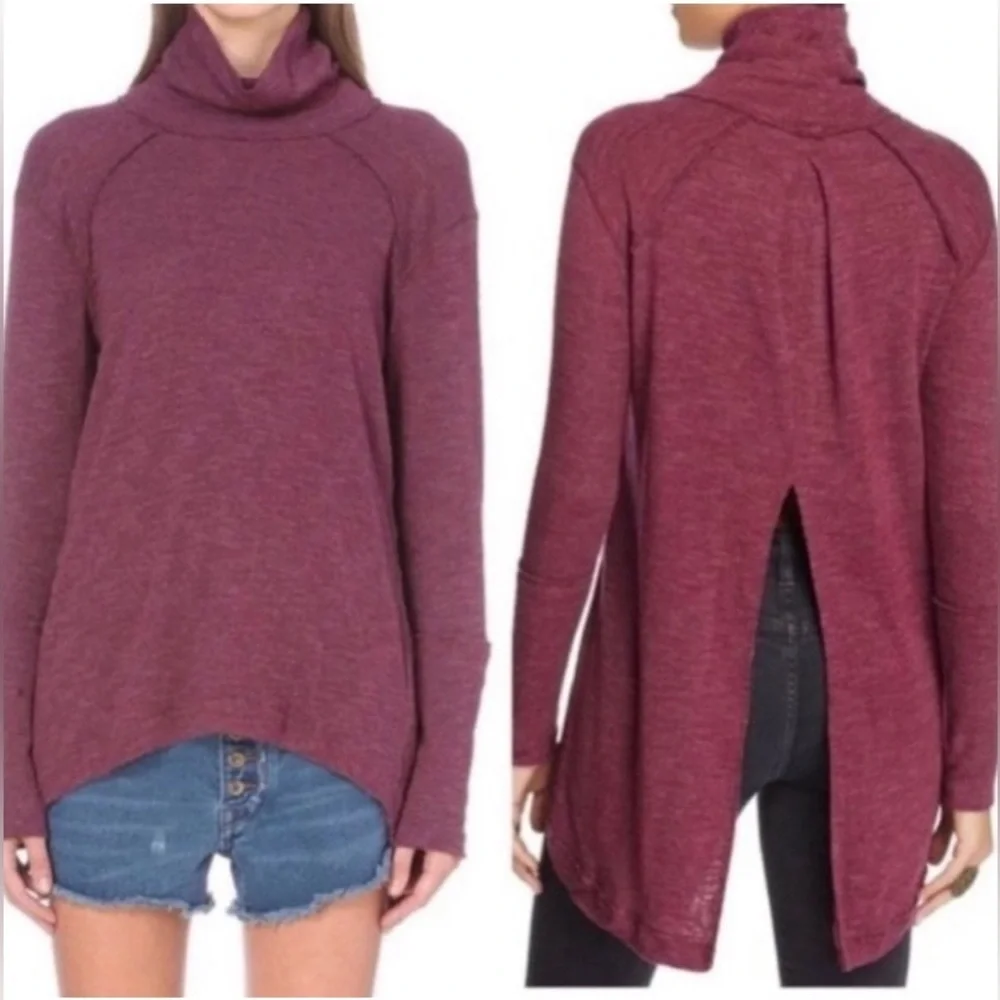 Free People We The Free Split Back‎ Tunic Sweater Size M Color Purple Turtleneck